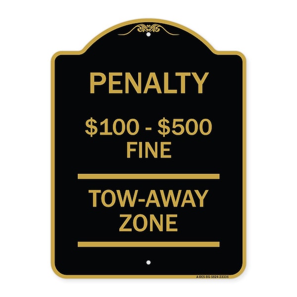 Penalty $100 $500 Fine Tow Away Zone Virginia Handicap Supplementary, Black & Gold, BG-1824-23336